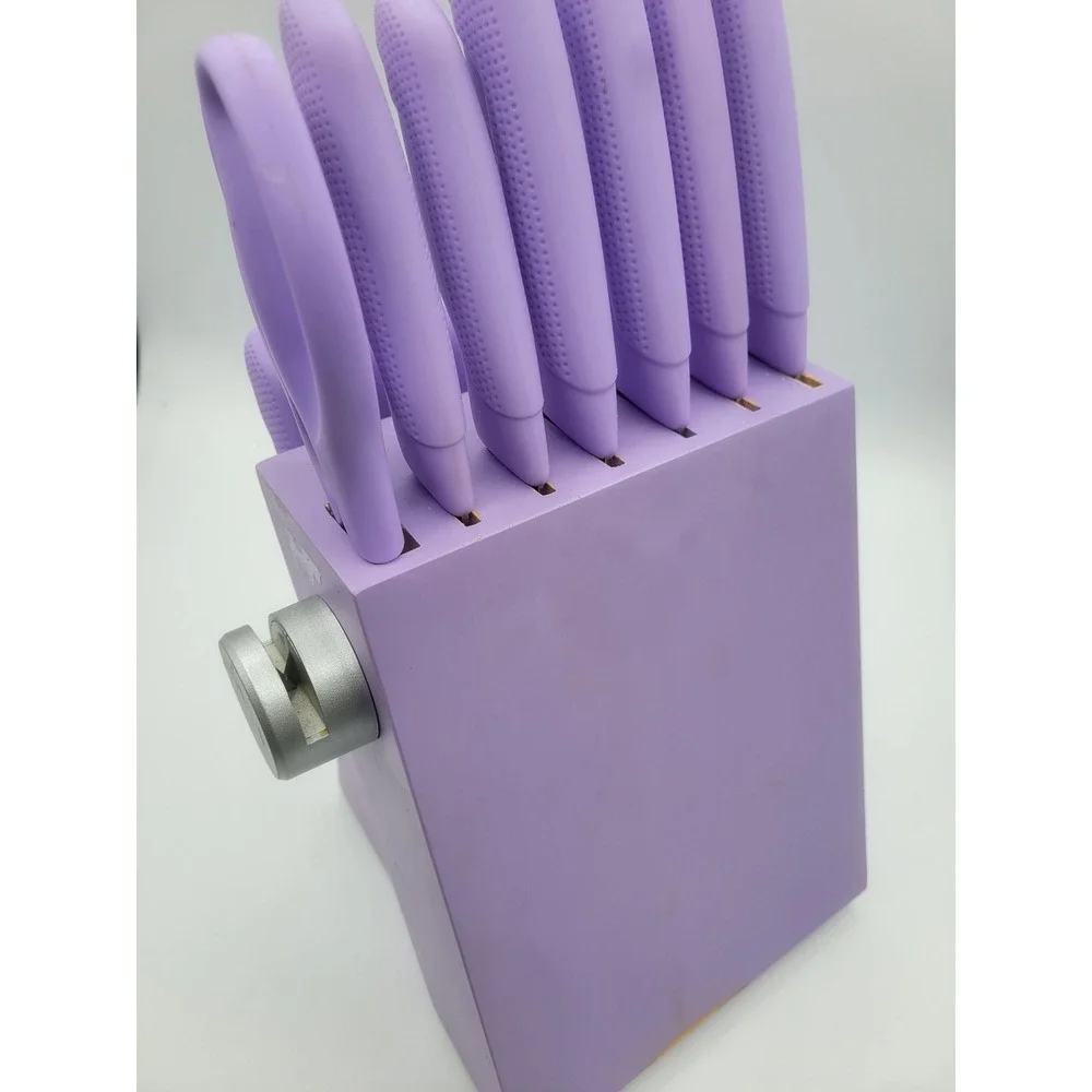 Imarku Purple Kitchen Knife Block Set and Silicone Wood Utensil Set 25+ Piece